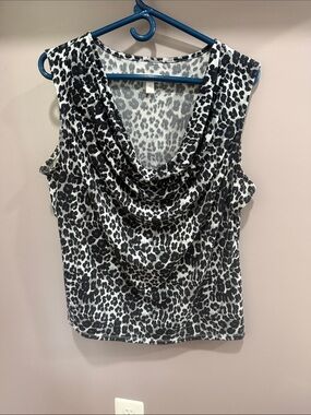 Charter Club Black, Gray & White Leopard Print Drape Neck Camisole 1X
